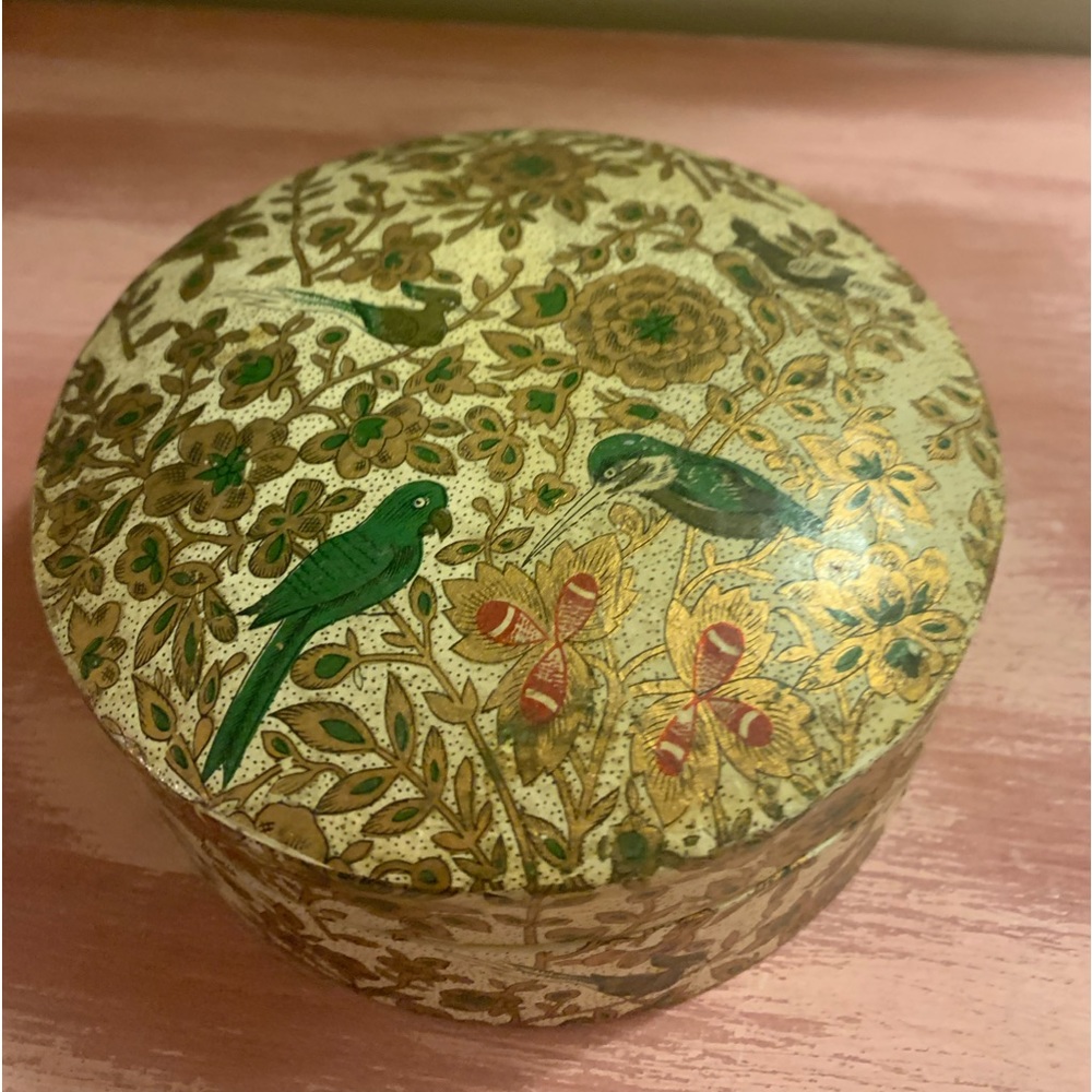 Japan Mid Century Tan Gold Leaf Paper Mache Vintage Floral Set Of 8 Coaster
